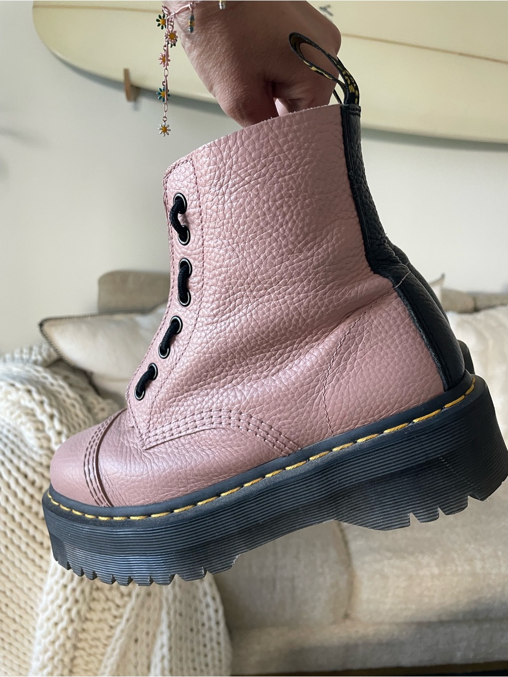 DR MARTENS JADON PLATFORM BOOT Pink Leather Combat size 9 women - Picture 2 of 5